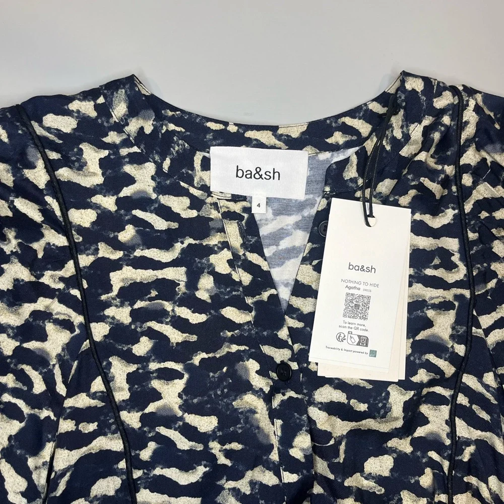NWT ba&sh navy and Cream Agatha Dress- size 4 - Picture 6 of 6